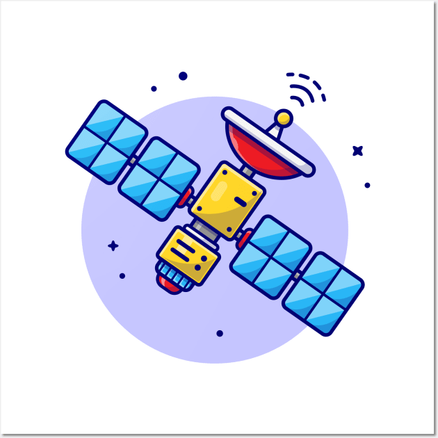 Flying Satellite Space Cartoon Vector Icon Illustration Wall Art by Catalyst Labs